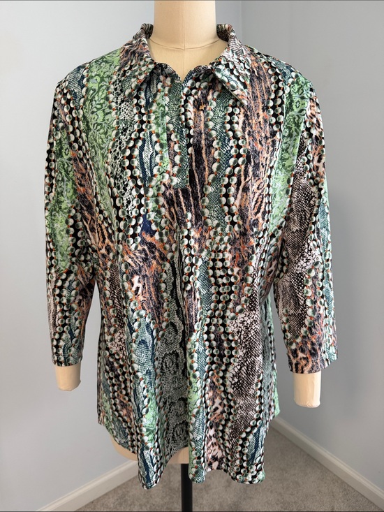 Women with Control Tops - Women with Control Petite Abstract Snake Print Tunic Green Black & Brown SZLP